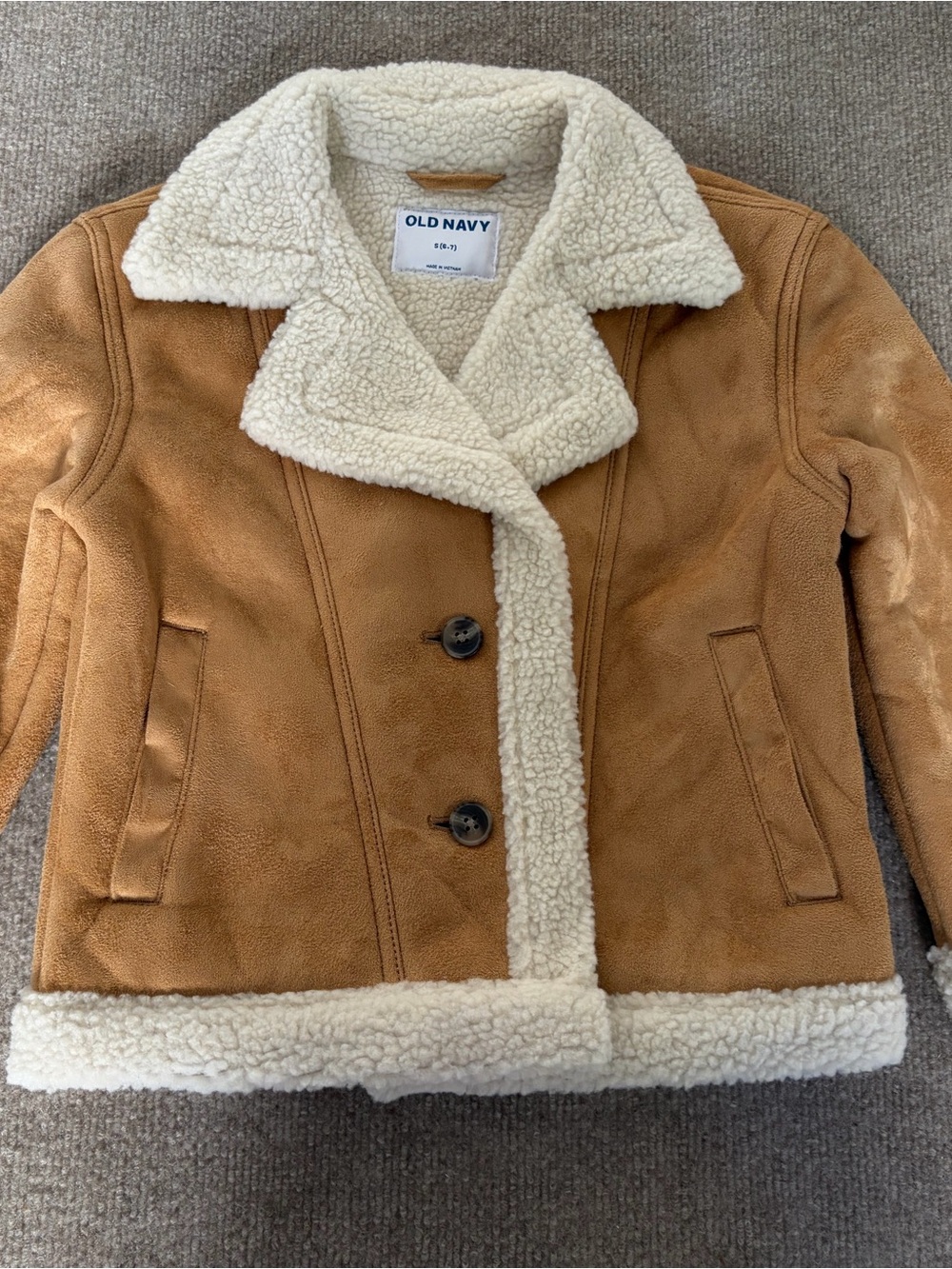 Old Navy Brown Faux-Suede Sherpa Coat with Cream Lining
